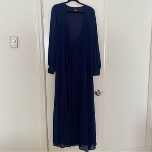Lulu’s Navy Blue Wrap Long Sleeve Maxi Dress